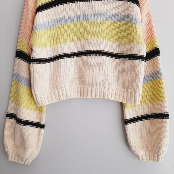 BILLABONG Seeing Stripes Sweater Crop Pink Lemongrass Sz M - Picture 9 of 15